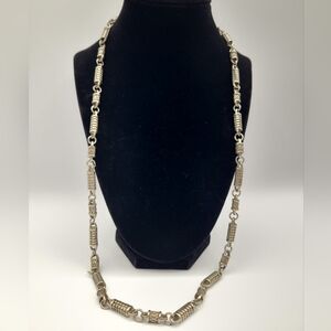 Vintage Silver Tone Barrel Link Necklace Textured Chain Statement
